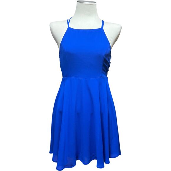 Lulu's Strappy Back Mini Dress Blue Medium - Picture 1 of 4
